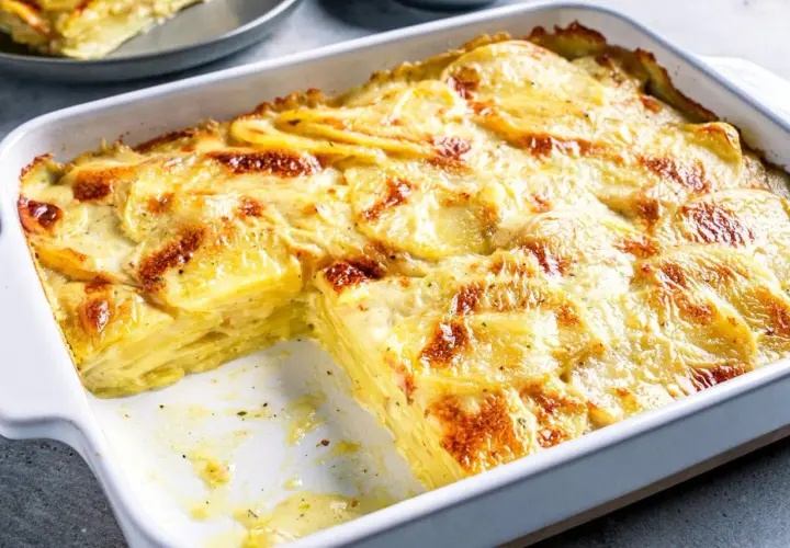 Ein goldbraunes Kartoffelgratin im Ofen, perfekt für Ihr nächstes kartoffelgratin rezept. Cremig, geschichtet und unwiderstehlich.