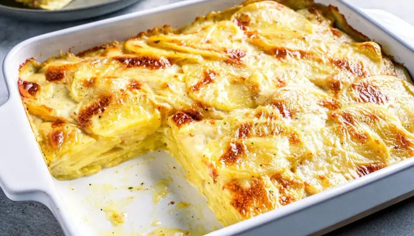 Ein goldbraunes Kartoffelgratin im Ofen, perfekt für Ihr nächstes kartoffelgratin rezept. Cremig, geschichtet und unwiderstehlich.