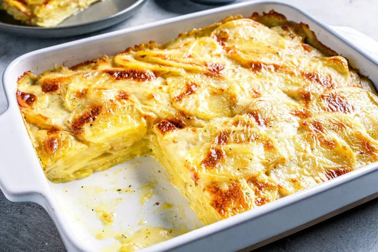 Ein goldbraunes Kartoffelgratin im Ofen, perfekt für Ihr nächstes kartoffelgratin rezept. Cremig, geschichtet und unwiderstehlich.